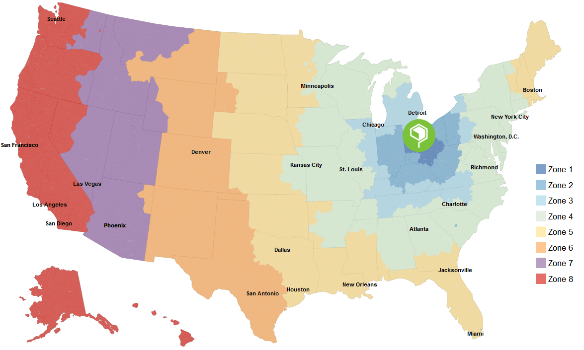 Map of Ohio fulfillment center located in USA