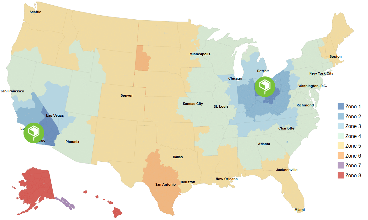 Map of fulfillment centers located in USA