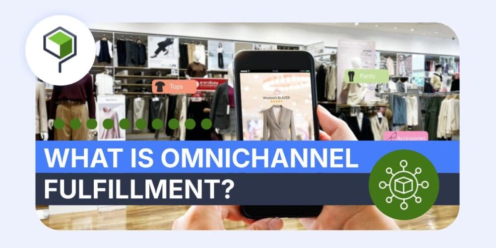 mobile phone with apparel sales page overlayed over retail clothing store, symbolizing omnichannel fulfillment