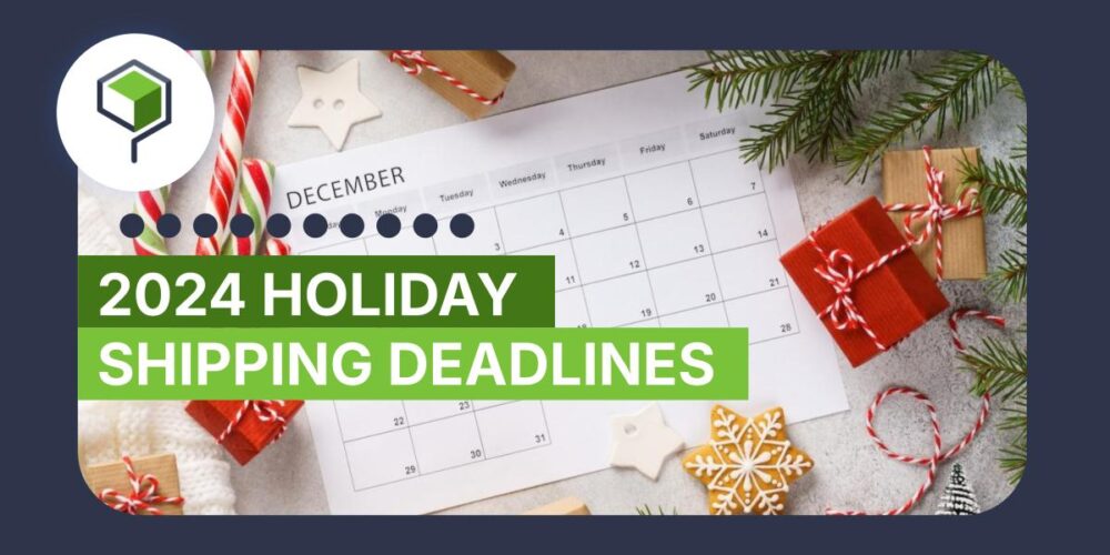 December tabletop calendar surrounded by gifts and candy canes, holiday shipping deadlines title text