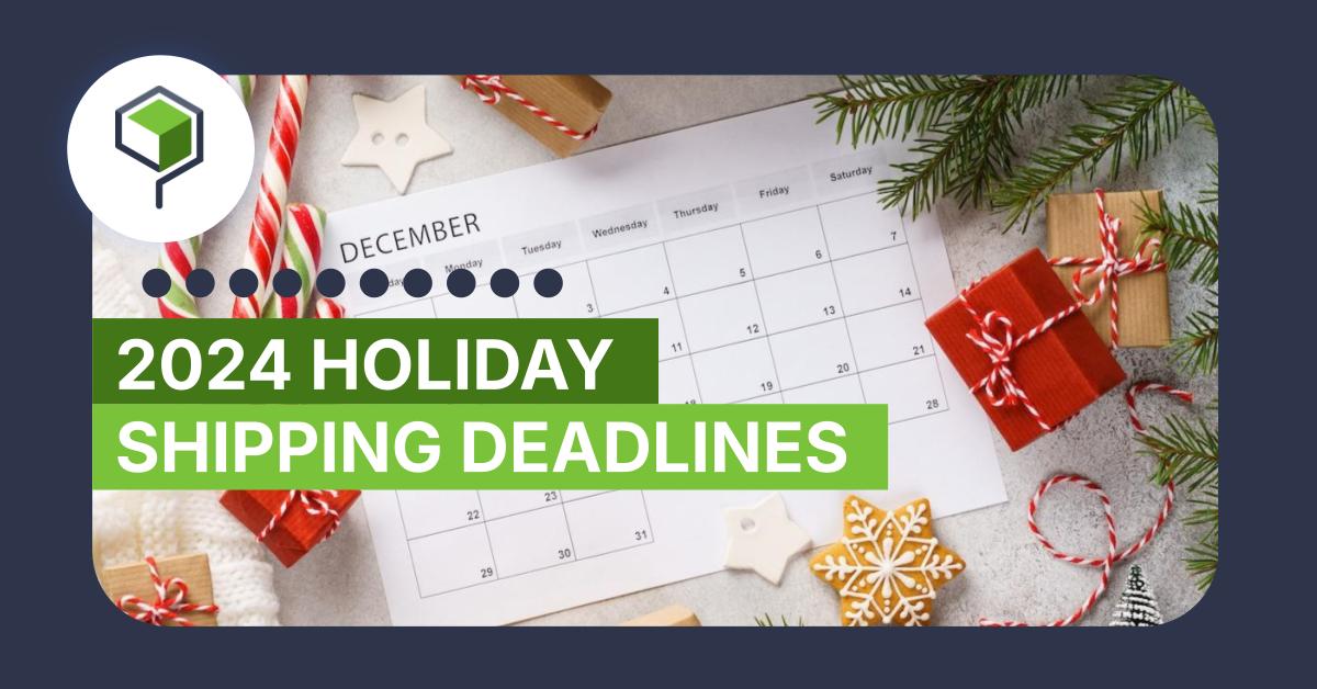 December tabletop calendar surrounded by gifts and candy canes, holiday shipping deadlines title text