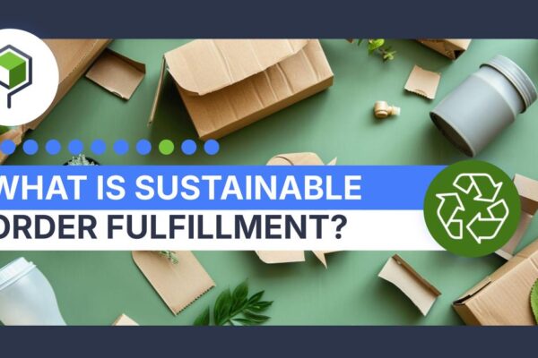 picture of cardboard boxes and eco-friendly packaging for sustainable order fulfillment against a green background