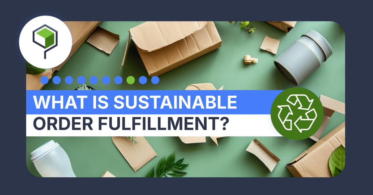 picture of cardboard boxes and eco-friendly packaging for sustainable order fulfillment against a green background